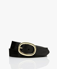 Closed Leather Belt with Oval Buckle - Black