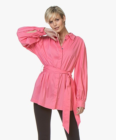 Repeat Puffed Sleeve Blouse with Tie Belt - Pink