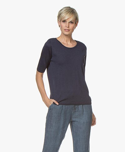 Sibin/Linnebjerg Naomi Fine Knitted T-shirt - Navy