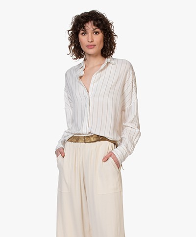 IRO Markina Striped Viscose Shirt -  Off-white/Greige 