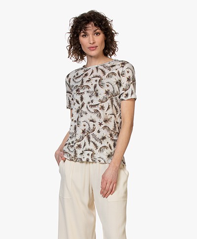Repeat Linen Palm Print T-shirt - Greige 