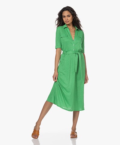 Majestic Filatures Linen Jersey Polo Dress - Apple Green