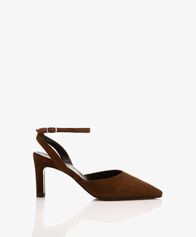 Panara Suede Pumps with Ankle Strap - Chestnut