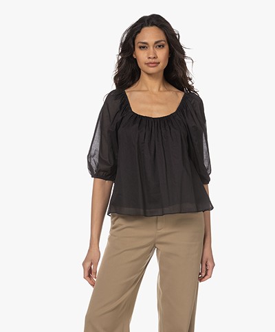 Closed Voile Puff Sleeve Blouse - Black