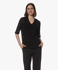 JapanTKY Zita V-neck Short Sleeve Sweater - Deep Black
