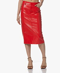 ROTATE Faux Croco Leather Midi Skirt - High Risk Red