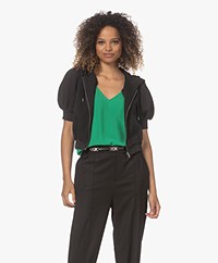 ba&sh Talia Cropped Hooded Cardigan with Puff Sleeves - Black
