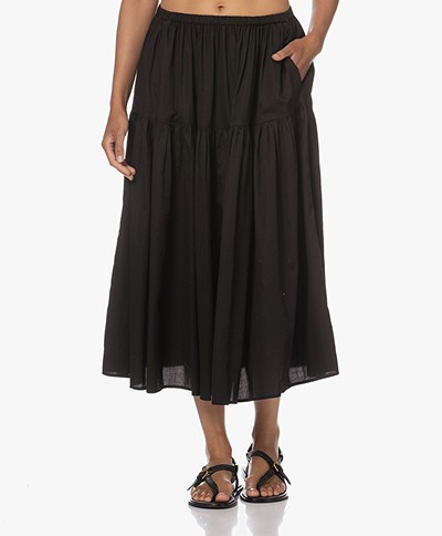 Enza Costa Cool Cotton Tiered Maxi Skirt - Black