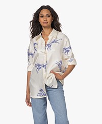 Róhe Silk Ballpoint Horse Shirt - Cream/Blue
