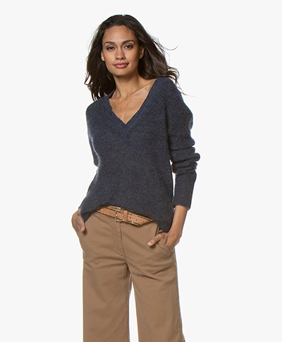 LaSalle V-neck Sweater with Mohair - Navy