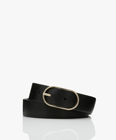 by-bar Bella Leather Belt with Oval Buckle - Black