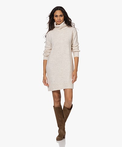 KYRA Essa Long Cotton and Wool Blend Turtleneck Sweater - Almond