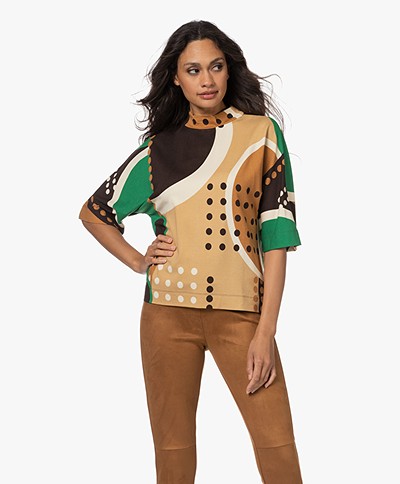 KYRA Marielle Print S/S Sweater - True Green