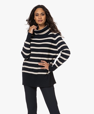 Sibin/Linnebjerg Ally Merino Wool Blend Striped Turtleneck Sweater - Navy/Kit 