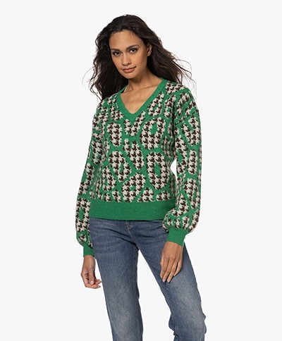 KYRA Tesi Wool Blend Print Sweater - True Green