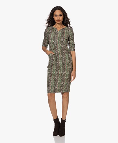 KYRA Fiep Textured Jersey Print Dress - True Green