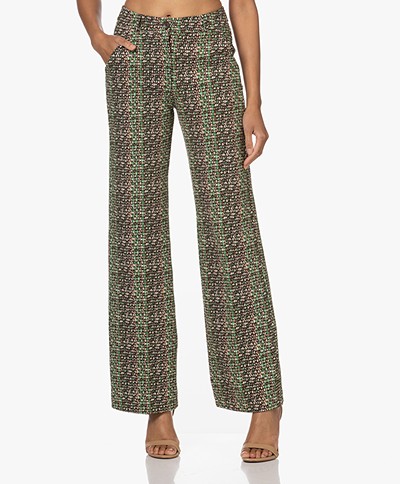 KYRA Ferris Textured Jersey Print Pants - True Green