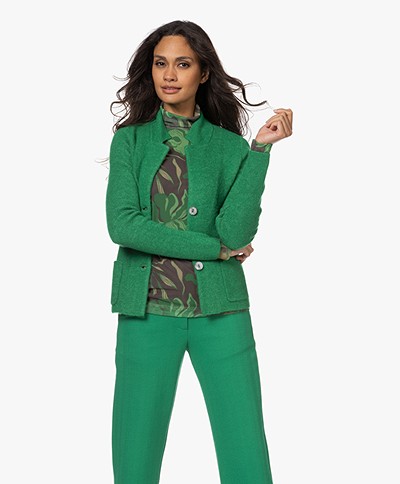 KYRA Kitty Rib Knitted Wool Blend Cardigan - True Green