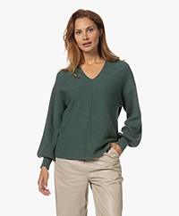 Repeat Cotton-Cashmere Balloon Sleeve Sweater - Kelp