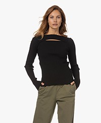 ANINE BING Lora Rib Cut-out Boothals Trui - Zwart