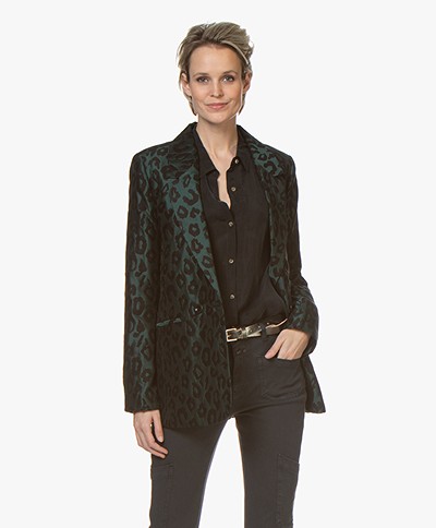 ANINE BING Madeleine Leopard Jacquard Blazer - Emerald