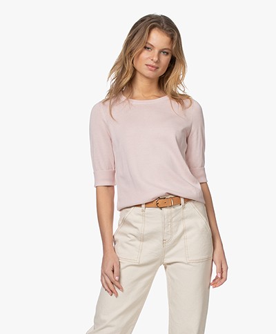 Repeat Bio Cotton Blend Sweater with Elbow-length Sleeves - Rose