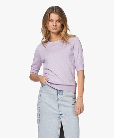 Repeat Bio Cotton Blend Sweater with Elbow-length Sleeves - Mauve