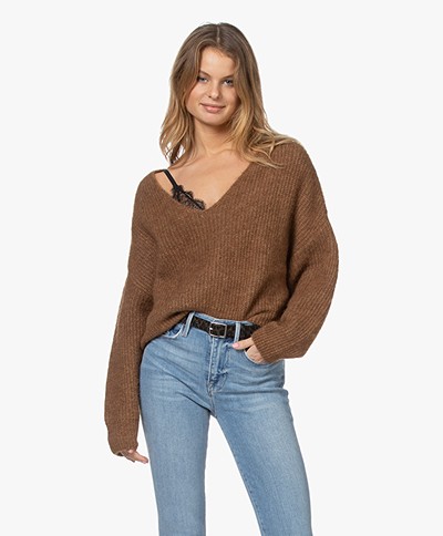 American Vintage East Alpaca Blend V-neck Sweater - Bark Melange