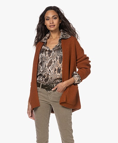 Drykorn Blommie Rib Knitted Open Cardigan - Terracotta Brown