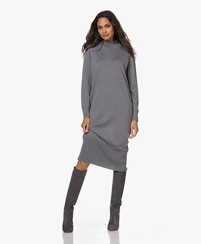 Sibin/Linnebjerg Nice Fine Knitted Merino Dress - Dark Grey Melange