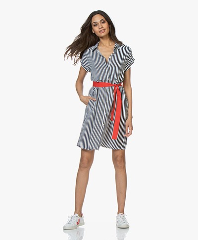 LaSalle Striped Viscose Crepe Shirt Dress - Navy