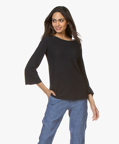 no man's land Sweater with Cropped Trumpet Sleeves - Dark Sapphire