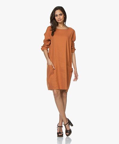 Woman by Earn Bee Stretch Linen Dress - Burnt Orange