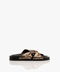 by-bar Benny Crackled Leather Sandals - Biscuit