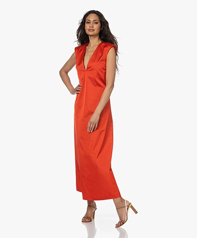 By Malene Birger Mavise Wool Blend Satin A-line Dress - Orange