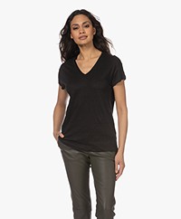 GAI+LISVA Simone Linnen V-hals T-shirt - Zwart