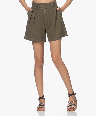 indi & cold Viscose-Linen Paperbag Shorts - Khaki