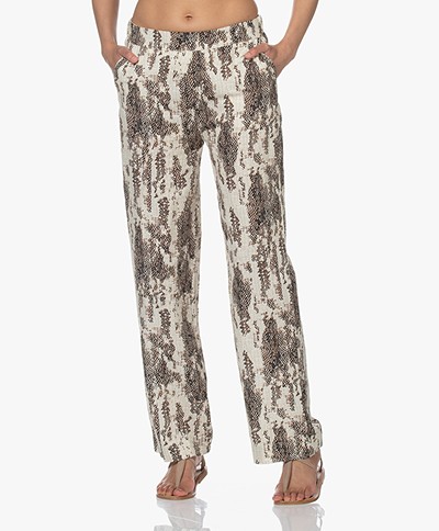 MKT Studio Palin Linen Blend Snake Printed Pants - Natural