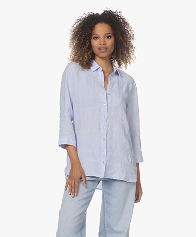 Belluna Oceana Linen Shirt with Embroidery - Light Blue