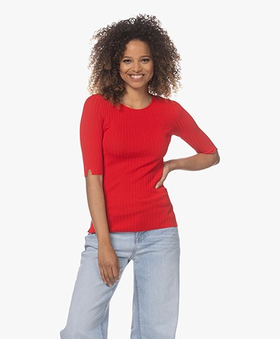 LaSalle Ribbed Elbow Sleeve Sweater - Red