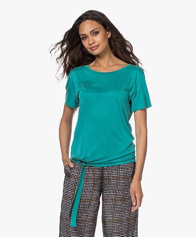 no man's land Cupro T-shirt with Tie Detail - Persian Green