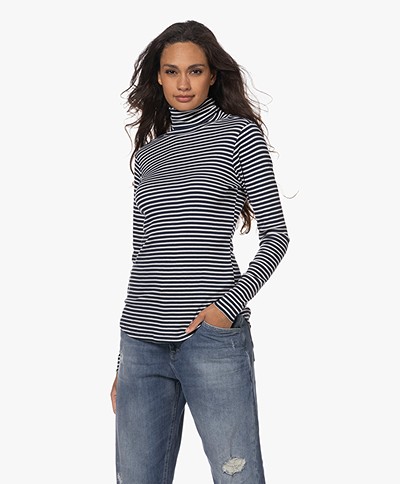 Neeve The Jessie Ribbed Striped Turtleneck - Navy/Off-white