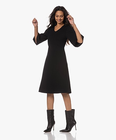 KYRA Eliana Structured Jersey Fit & Flare Dress - Black
