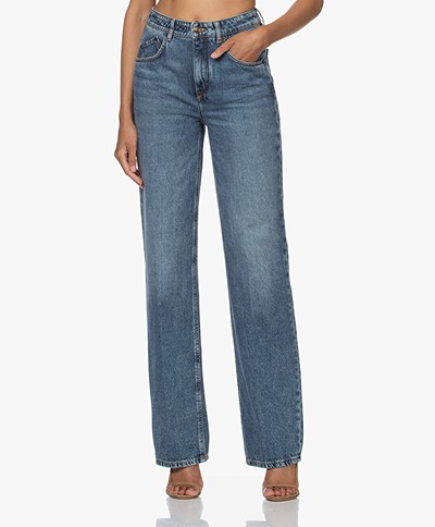 Drykorn Crest Rechte Jeans met Hoge Taille - Medium Blauw 