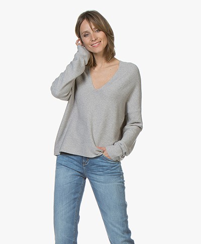 Drykorn Feline Cotton Blend V-Neck Sweater - Light Grey Melange