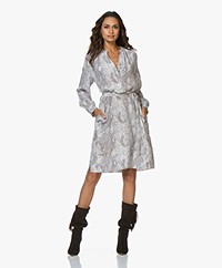 Repeat Silk Shirt Dress with Snake Print - Off-white/Grey