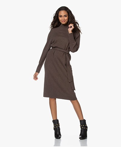 Repeat Knitted Wool Blend Funnel Neck Dress - Brown