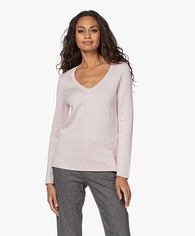 Repeat V-neck Sweater in Cotton and Viscose - Light Pink