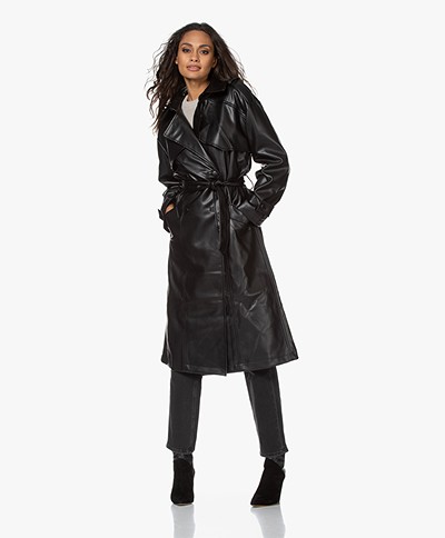 ANINE BING Finley Faux Leather Trench Coat - Black