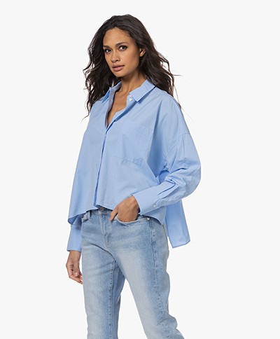 Drykorn Namida Cropped Shirt with Side Slits - Light Blue